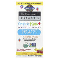 Компания Dr. Formated Probiotics, органические жевательные таблетки для детей, вкусная органическая клубника и банан, 30 вкусных жевательных таблеток — Garden of Life