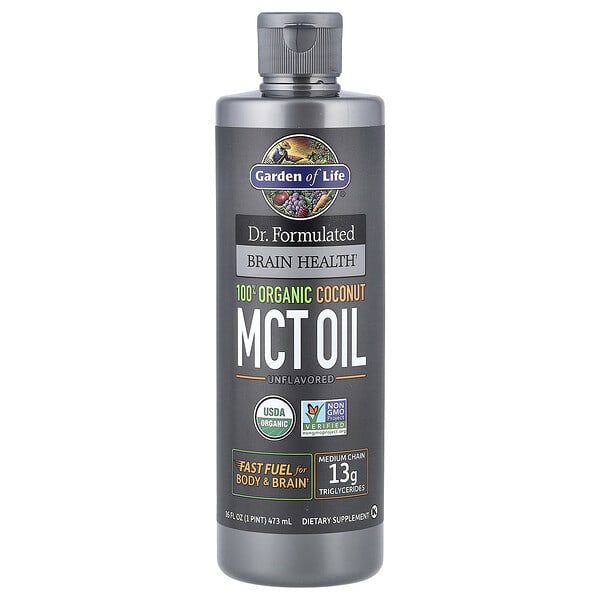 gol12222_v_65.jpg Цельнопищевой магний Formulated Brain Health, 100% органическое кокосовое масло со среднецепочечными триглицеридами, без добавок, 473 мл (16 жидк. унц.) — Garden of Life