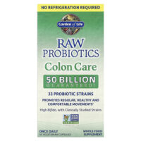 RAW Probiotics, средство для здоровья кишечника, длительного хранения, 30 вегетарианских капсул — Garden of Life