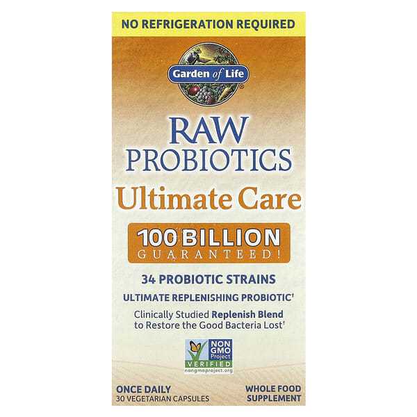 gol12333_v_79.jpg RAW Probiotics, Ultimate Care, длительного хранения, 30 вегетарианских капсул — Garden of Life