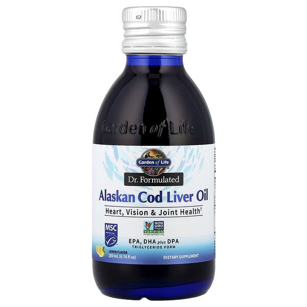 gol12470_v_48.jpg Компания Dr. Formulated, жир печени аляскинской трески, лимон, 200 мл (6,76 жидк. Унции) — Garden of Life