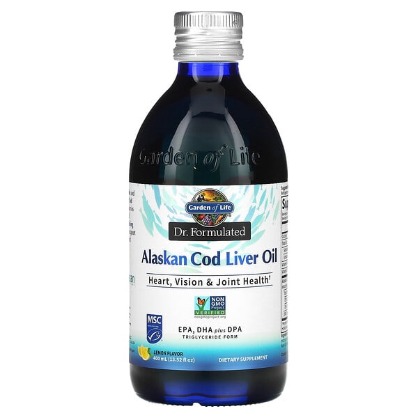 gol12471_v_32.jpg Компания Dr. Formulated, жир печени аляскинской трески, лимон, 400 мл (13,52 жидк. Унции) — Garden of Life
