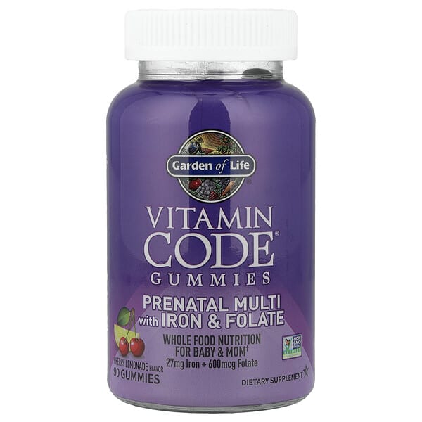 gol13334_v_24.jpg Vitamin Code®, жевательные мультивитамины для беременных с железом и фолатом, вишневый лимонад, 90 жевательных таблеток — Garden of Life