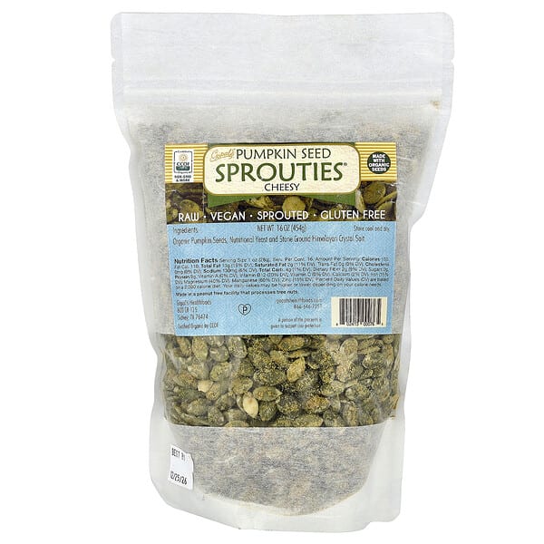 gop00076_v_4.jpg Sprouties®, тыквенные семечки, сырный вкус, 454 г (16 унций) — Gopal's
