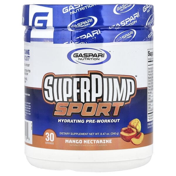 gsn00116_v_8.jpg SuperPump™ Sport, увлажняющее средство перед тренировкой, нектарин из манго, 240 г (8,47 унции) — Gaspari Nutrition