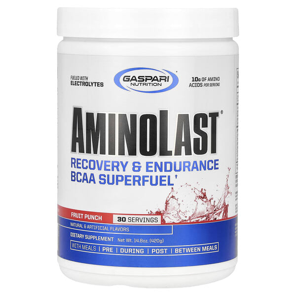 gsn02033_v_43.jpg Aminolast®, BCAA Superfuel для восстановления и выносливости, фруктовый пунш, 420 г (14,8 унции) — Gaspari Nutrition