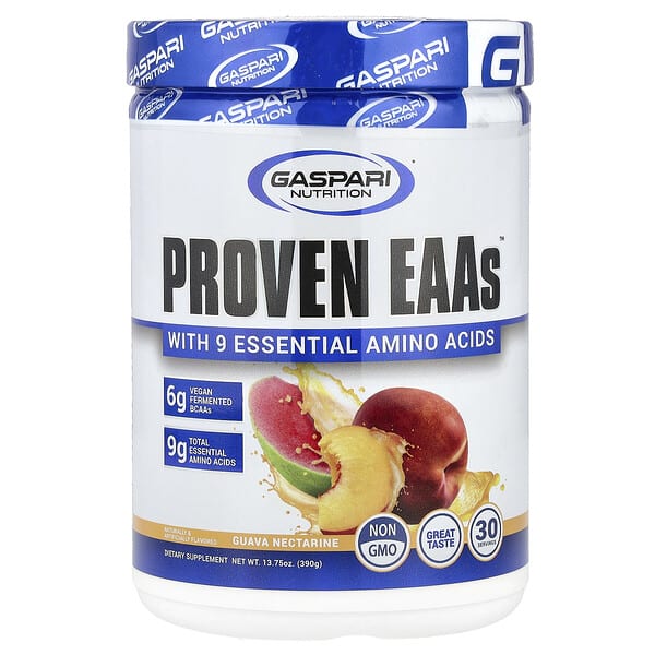 gsn02658_v_40.jpg Proven EAAs™ с 9 незаменимыми аминокислотами, со вкусом гуавы и нектарина, 390 г (13,75 унции) — Gaspari Nutrition