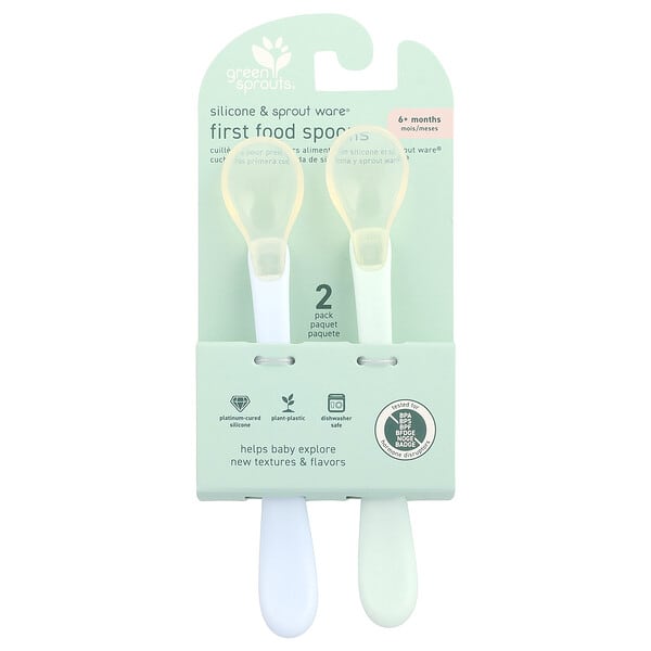 gsp01996_v_3.jpg Silicone & Sprout Ware®, First Food Spoons, от 6 месяцев, Light Ealight, 2 упаковки — Green Sprouts