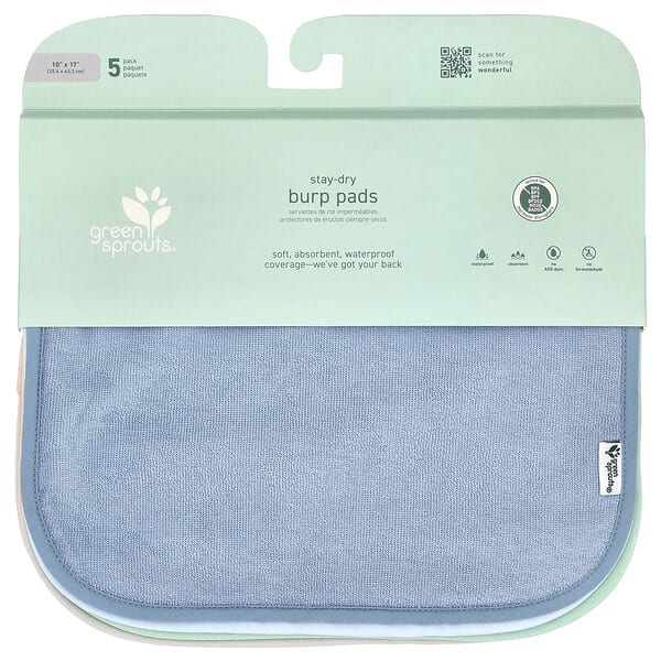 gsp12398_v_9.jpg Stay Dry Burp Pads, Multicolor, 5 Pads — Green Sprouts