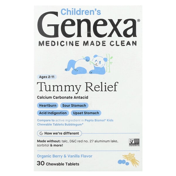gxa00669_v_38.jpg Kid's Tummy Relief, для детей от 2 лет, органические ягоды и ваниль, 30 жевательных таблеток — Genexa