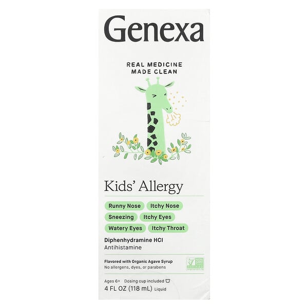 gxa73600_v_47.jpg Kids' Allergy, средство от аллергии, для детей от 6 лет, органическая агава, 118 мл (4 жидк. унции) — Genexa