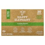 Белье для стирки, без отдушек, 30 листов, 80 г (2,82 унции) — Happy Elephant