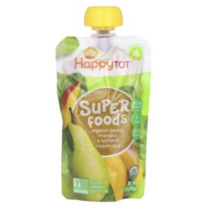 HappyTot, SuperFoods, этап 4, органические груши, манго, шпинат и суперчиа, 120 г (4,22 унции) — Happy Family Organics