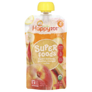 Happy Tot, суперфуды, этап 4, бананы, персики, манго и чиа, 120 г (4,22 унции) — Happy Family Organics