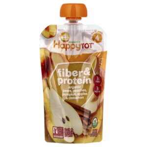 Happy Tot®, клетчатка и протеин, для детей от 2 лет, органические груши, персики, тыква, яблоки и корица, 113 г (4 унции) — Happy Family Organics