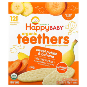Happy Baby, органические вафли для прорезывания зубов, батат и банан, 12 пакетиков по 4 г (0,14 унции) — Happy Family Organics