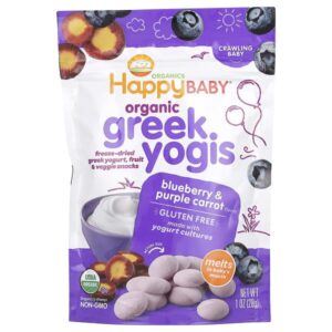 Happy Baby®, органический греческий йогурт, для крошка, голубика и фиолетовая морковь, 28 г (1 унция) — Happy Family Organics