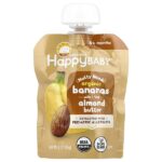 Happy Baby®, Nutty Blends™, для детей от 6 месяцев, органические бананы с 1/2 ч. Л. Миндального масла, 85 г (3 унции) — Happy Family Organics