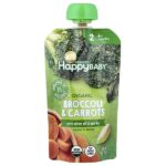 Happy Baby®, органическая брокколи и морковь с оливковым маслом и чесноком, для детей от 6 месяцев, 113 г (4 унции) — Happy Family Organics