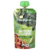 Happy Baby®, органическая брокколи и морковь с оливковым маслом и чесноком, для детей от 6 месяцев, 113 г (4 унции) — Happy Family Organics