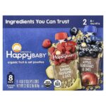 Happy Baby®, 6+ Months, Organic Fruit & Oat, Variety Pack, 8 Pack, 4 oz (113 g) Each — Happy Family Organics