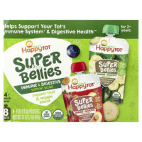 Happy Tot®, Super Bellies™, смесь органических фруктов и овощей для детей от 2 лет, ассорти вкусов, 8 пакетиков по 113 г (4 унции) — Happy Family Organics