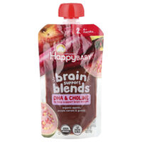 Happy Baby®, Brain Support Blends™, смесь для поддержки мозга, для детей от 6 месяцев, органические яблоки, фиолетовая морковь и гуава, 113 г (4 унции) — Happy Family Organics