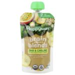 Happy Baby®, Brain Support Blends™, для детей от 6 месяцев, органические бананы, маракуйя, шпинат и овсянка, 113 г (4 унции) — Happy Family Organics