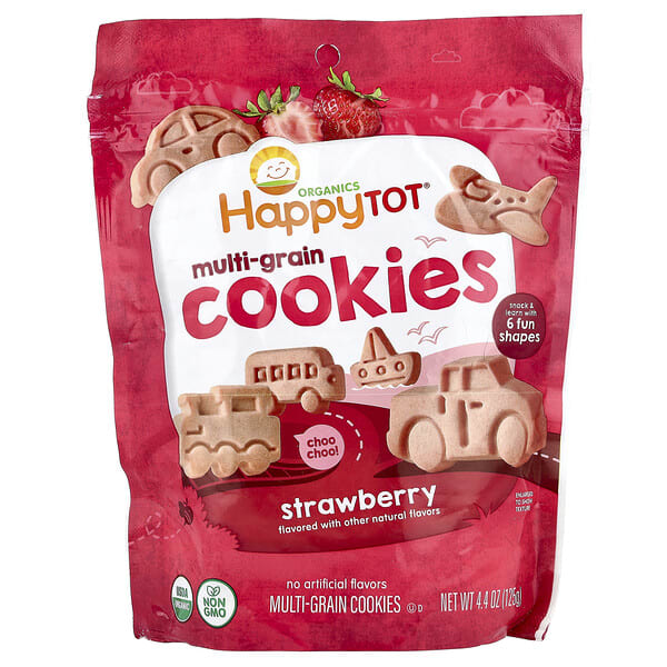 hap01703_v_2.jpg Печенье из нескольких злаков, от 2 лет, с клубникой, 125 г (4,4 унции) — Happy Family Organics