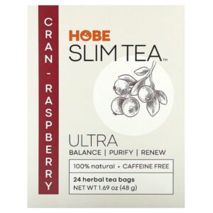 Ultra Slim чай, -малина, без кофеина 24 травяных чайных пакетиков, 1.69 унции (48 г) — Hobe Labs