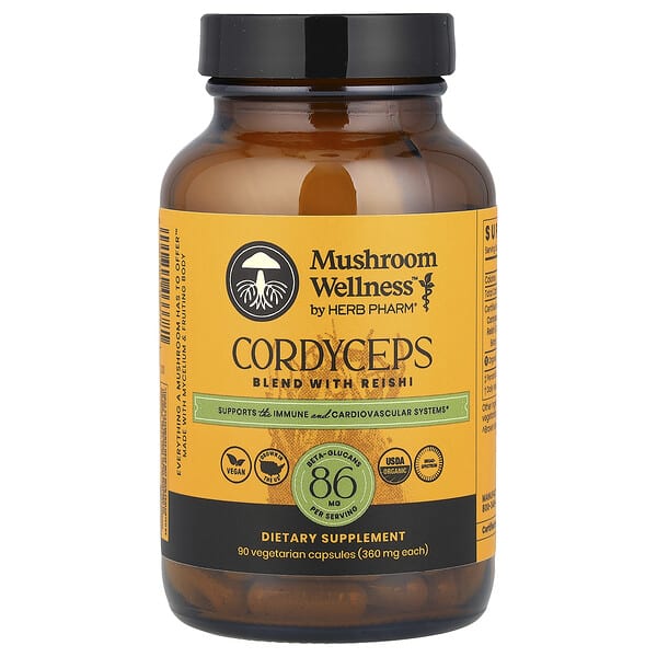 hbp03378_v_8.jpg Mushroom Wellness™, кордицепс, смесь с рейши, 90 вегетарианских капсул — Herb Pharm