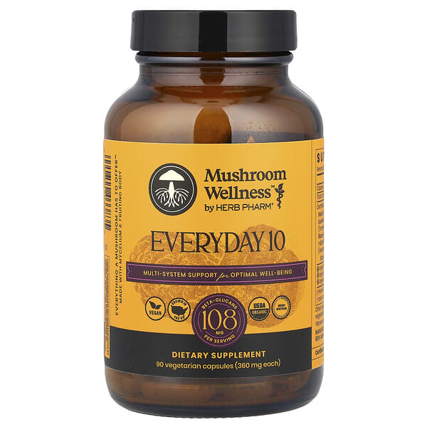hbp03383_v_8.jpg Mushroom Wellness™, 10 шт. На каждый день, 90 вегетарианских капсул — Herb Pharm