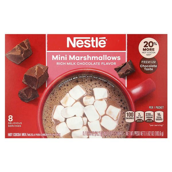hcm76508_v_34.jpg Nestle Hot Cocoa Mix, Мини-зефир, насыщенный молочный шоколад, 8 пакетиков, 24,2 г (0,85 унции)
