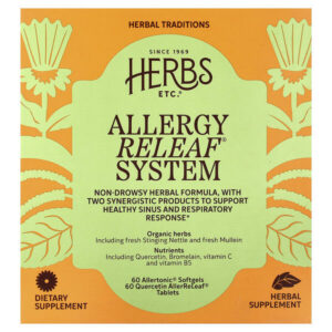 Allergy ReLeaf System, смесь листьев, 2 флакона, 60 капсул/60 таблеток — Herbs Etc.