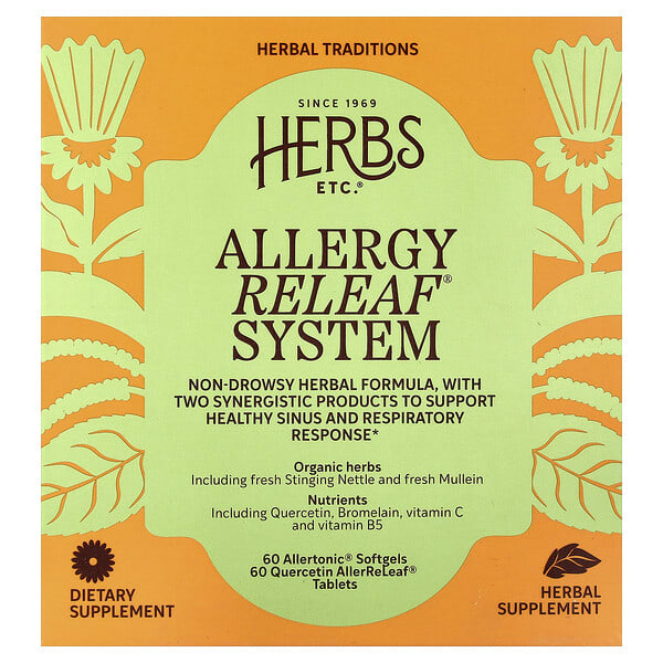 hec75005_v_70.jpg Allergy ReLeaf System, смесь листьев, 2 флакона, 60 капсул/60 таблеток — Herbs Etc.