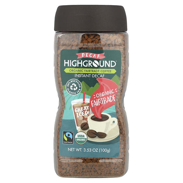 hgr01091_v_50.jpg Highground Coffee, органический растворимый кофе, средняя обжарка, без кофеина, 100 г (3,53 унции)