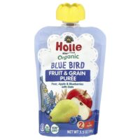 Органическое пюре из фруктов и злаков, Blue Bird, от 6 месяцев, груша, яблоко и голубика с овсом, 100 г (3,5 унции) — Holle