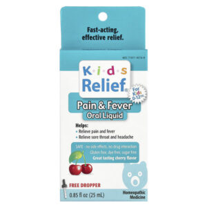 Kids Relief, жидкость для перорального применения от боли и лихорадки, для детей 0–12 лет, со вкусом вишни, 25 мл (0,85 жидк. унц.) — Homeolab USA