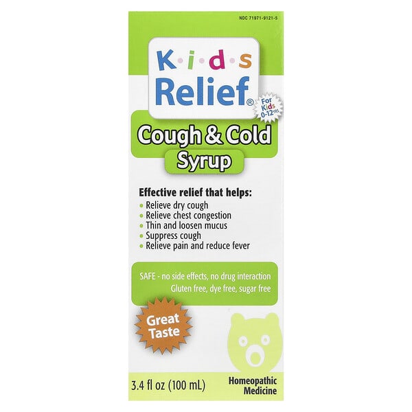 hmb09061_v_63.jpg Kids Relief, сироп от кашля и простуды, для детей 0–12 лет, 100 мл (3,4 жидк. унц.) — Homeolab USA