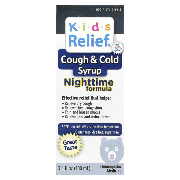 hmb10760_v_59.jpg Kids Relief, сироп от кашля и простуды, ночная смесь, для детей 0–12 лет, 100 мл (3,4 жидк. унц.) — Homeolab USA