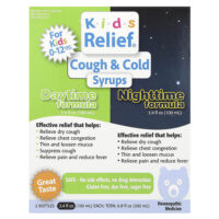 Kids Relief®, сиропы от кашля и простуды, дневное и ночное средство, 0–12 лет, 2 флакона по 100 мл (3,4 жидк. унц.) — Homeolab USA