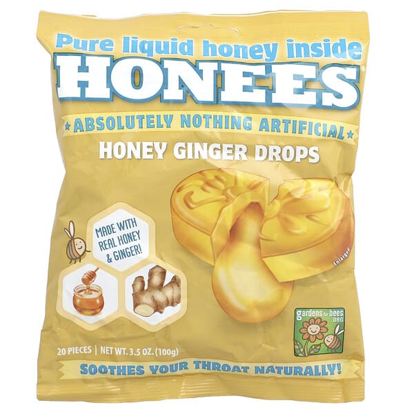 hns00461_v_3.jpg леденцы с мёдом и имбирём, 20 шт., 100 г (3,5 унции) — Honees
