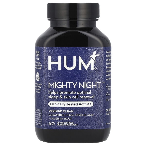 hnu33100_v_8.jpg Mighty Night™, керамиды, коэнзим Q10, феруловая кислота и корень валерианы, 60 веганских мягких таблеток — HUM Nutrition