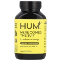 Here Comes The Sun®, высокоэффективный витамин D3, 30 веганских капсул (50 мкг в 1 капсуле) — HUM Nutrition