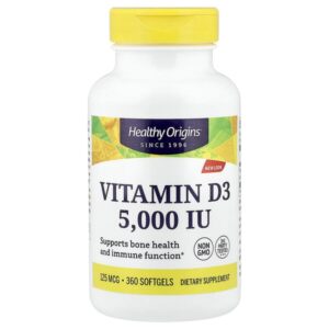 витамин D3, 125 мкг (5000 МЕ), 360 капсул — Healthy Origins
