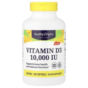 витамин D3, 250 мкг (10 000 МЕ), 360 капсул — Healthy Origins