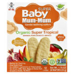 Baby Mum-Mum® Super, нежные вафли для прорезывания зубов, для малышей, органические тропические фрукты, 12 пакетиков по 2 вафли — Hot Kid