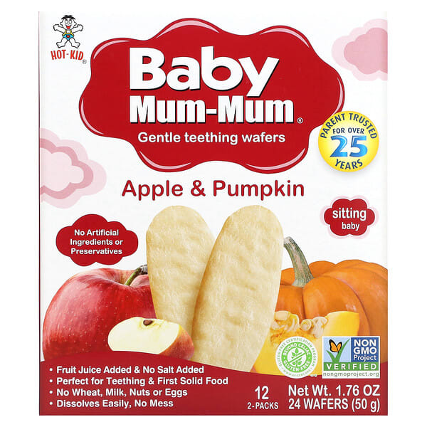 hok80976_v_67.jpg Baby Mum-Mum, мягкие вафли для прорезывания зубов, яблоко и тыква, 12 пакетиков по 2 шт. — Hot Kid