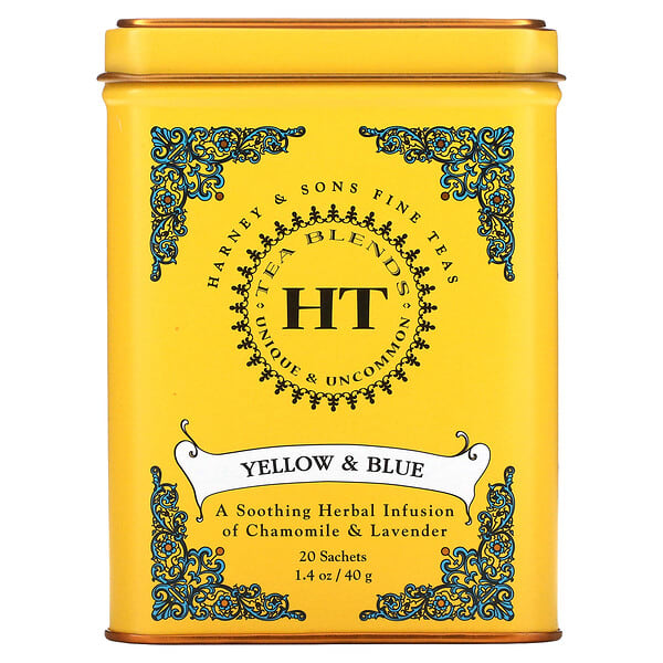 hrn31607_v_31.jpg HT Tea Blends, чайные смеси, желтый и синий, без кофеина, 20 пакетиков, 40 г (1,4 унции) — Harney & Sons