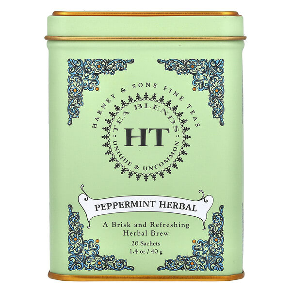 hrn31621_v_41.jpg HT Tea Blends, травяная перечная мята, без кофеина, 20 пакетиков, 40 г (1,4 унции) — Harney & Sons